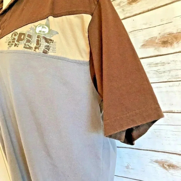 SPLIT Men Short Sleeve Polo Style Collar Brown Gray Casual Shirt Sz Extra Large - Picture 11 of 14